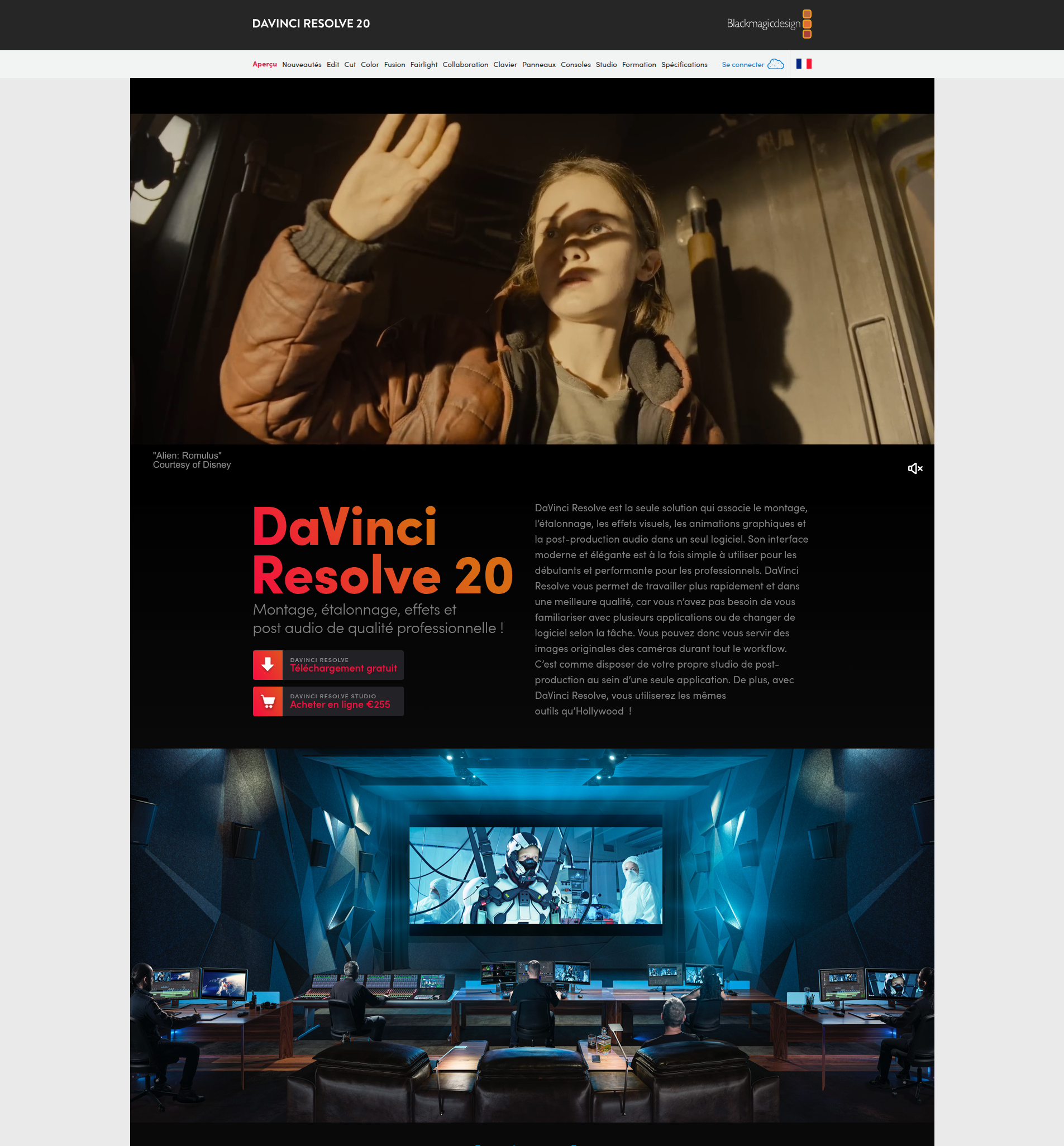 Page officielle de DaVinci Resolve par Blackmagic Design