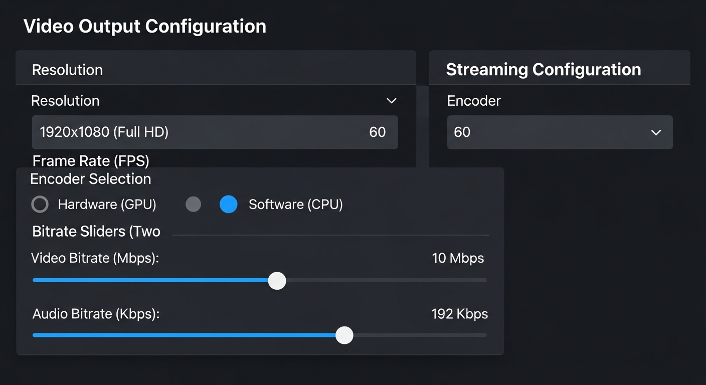 Onglet paramètres de sortie OBS Studio avec configuration NVENC 1080p60