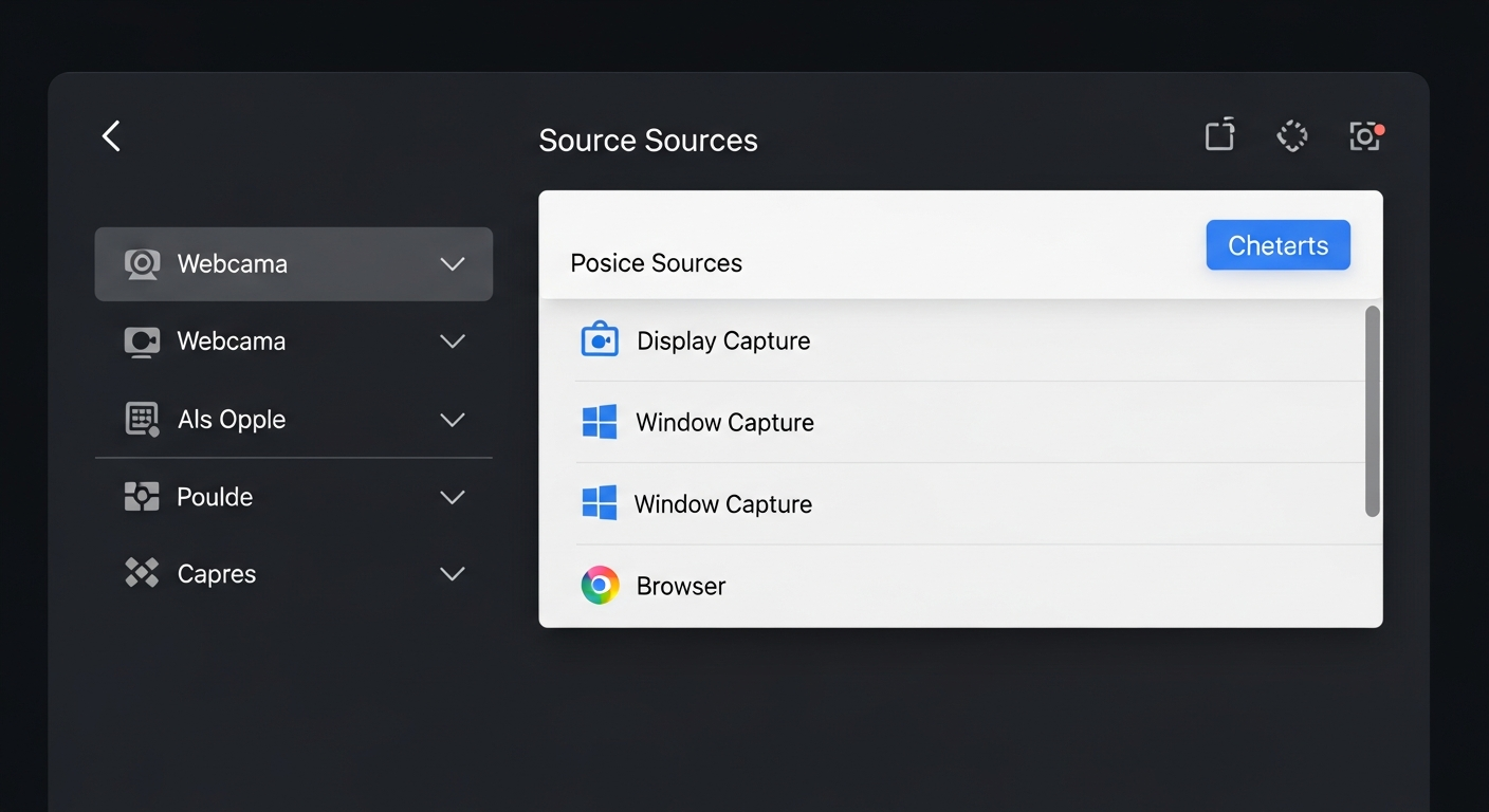 Panneau des sources OBS Studio avec différents types de sources configurées
