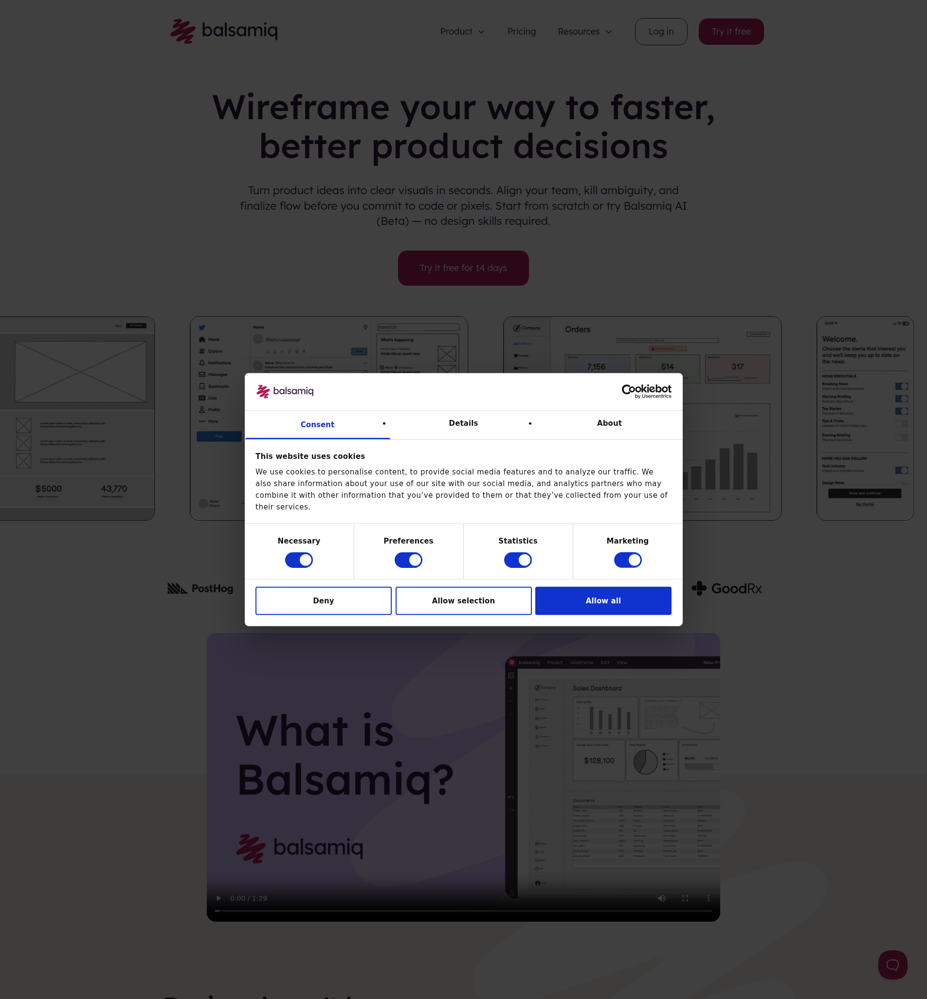 Page d'accueil de Balsamiq, outil de wireframing spécialisé en basse fidélité